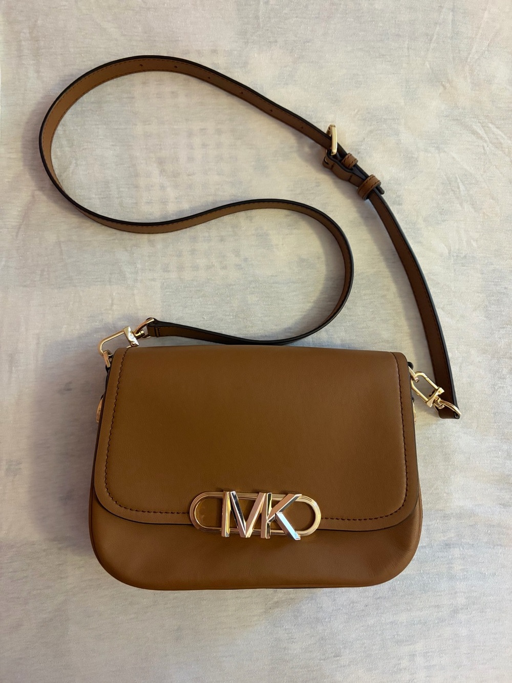 Michael Kors Brown Leather MK Logo Crossbody Bag